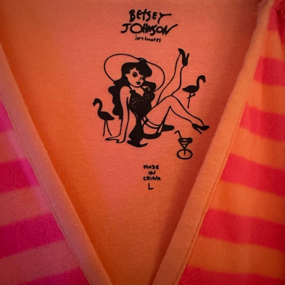 Betsey Johnson orange & pink striped terrycloth coverup. Large - Picture 3 of 8